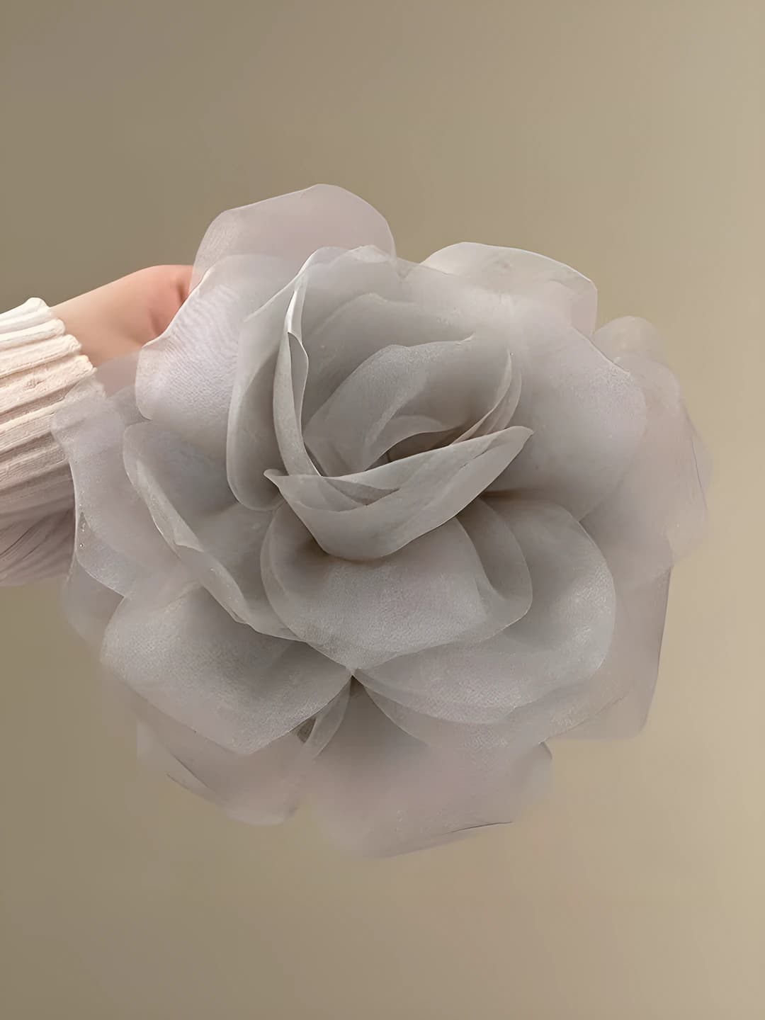 Milk coffee chiffon floral clip - 8 cm