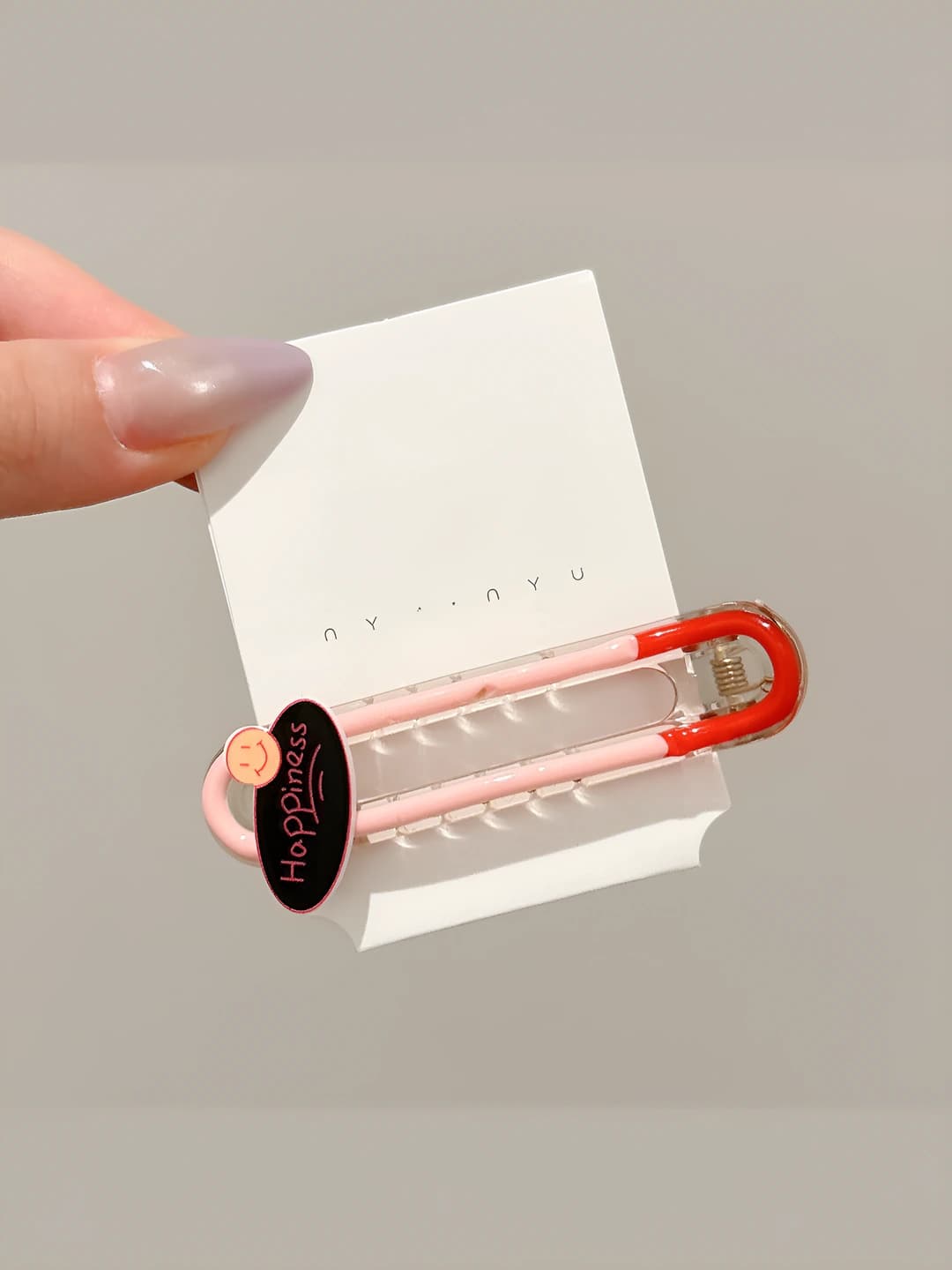 Red-pink colour-block clip, 6.8 cm