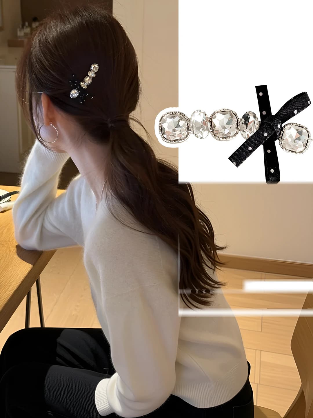 2# Rhinestone black ribbon, ~6 cm
