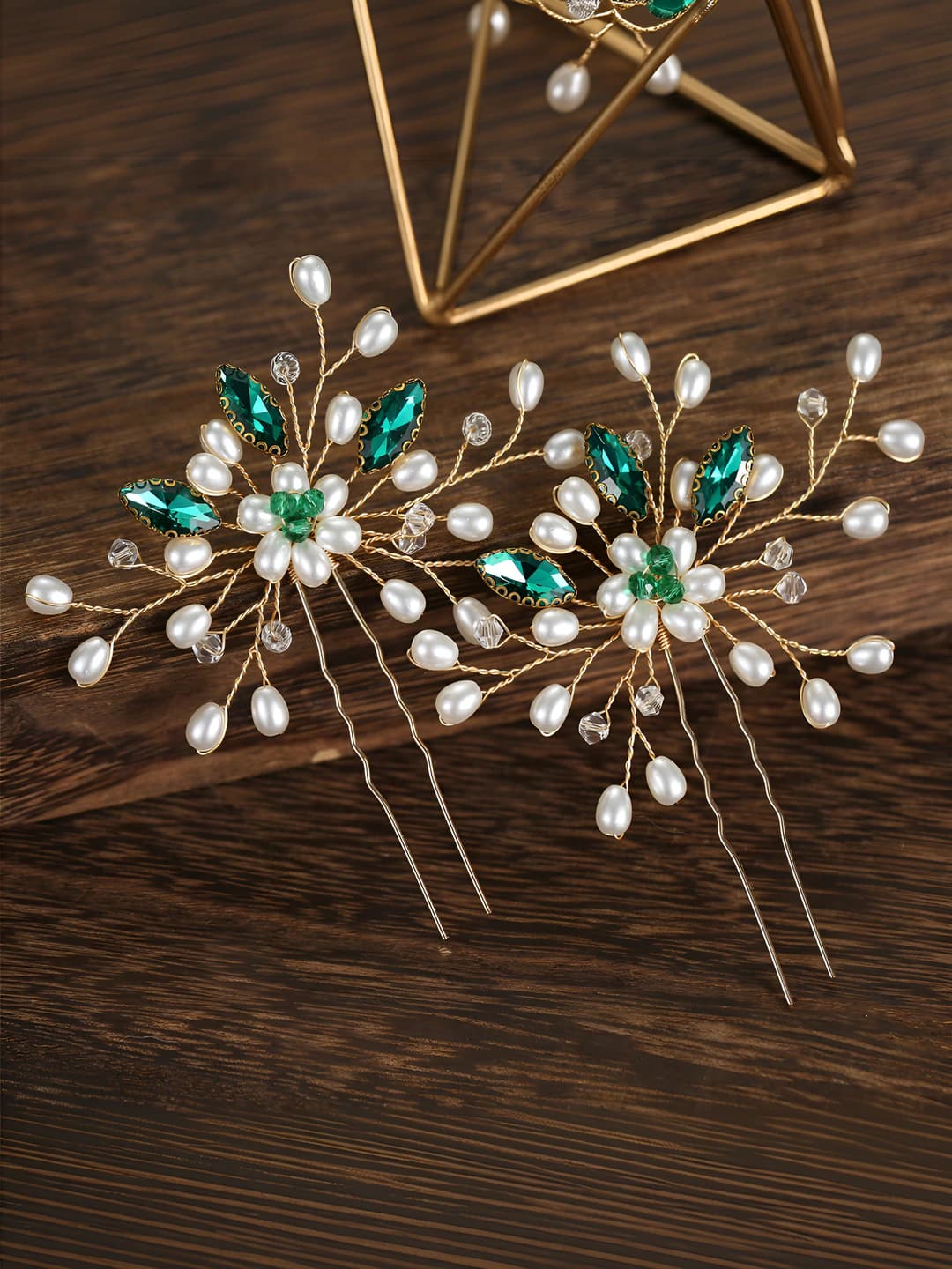 Green diamond gold wire 2 pcs