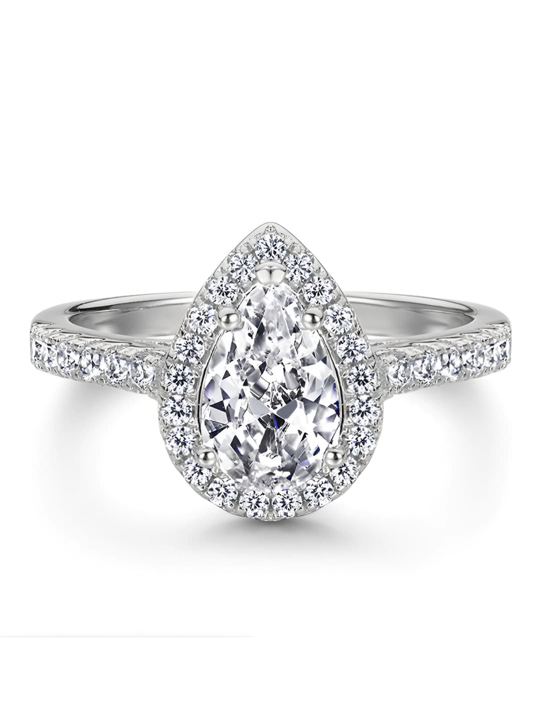 Women's heart-shaped ring, copper, zircon, micro-pavé, design element: teardrop and heart, style: Euro-American