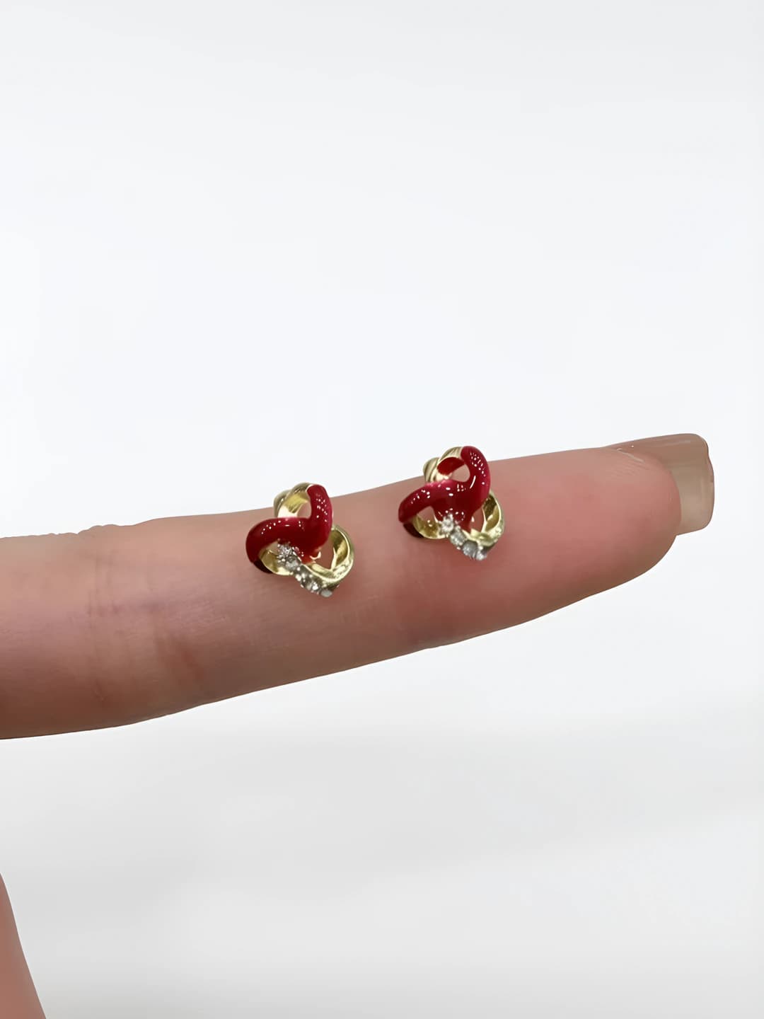 Red triangle hoop studs