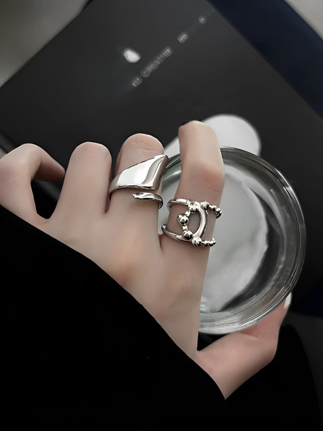 Women's retro style geometric open ring, copper, for stacking