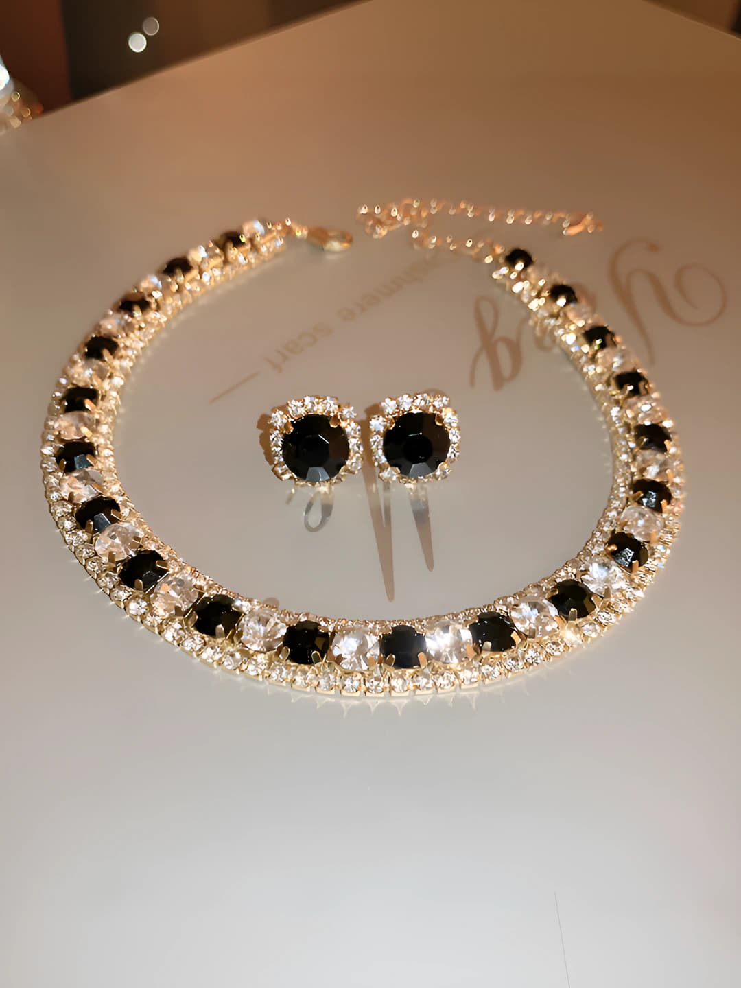 Black diamond 2-piece stud and necklace set