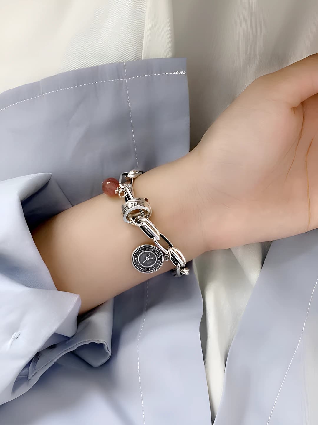 Women's retro Korean style bracelet with Roman numerals, letters and rhinestones