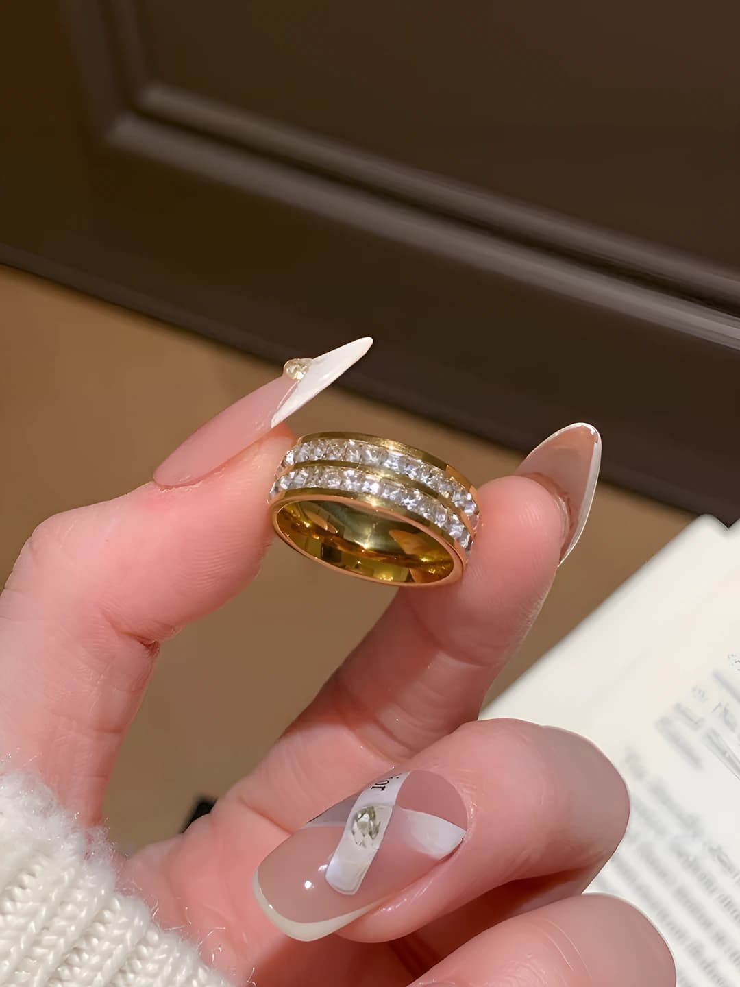 Gold color double row diamonds (titanium)