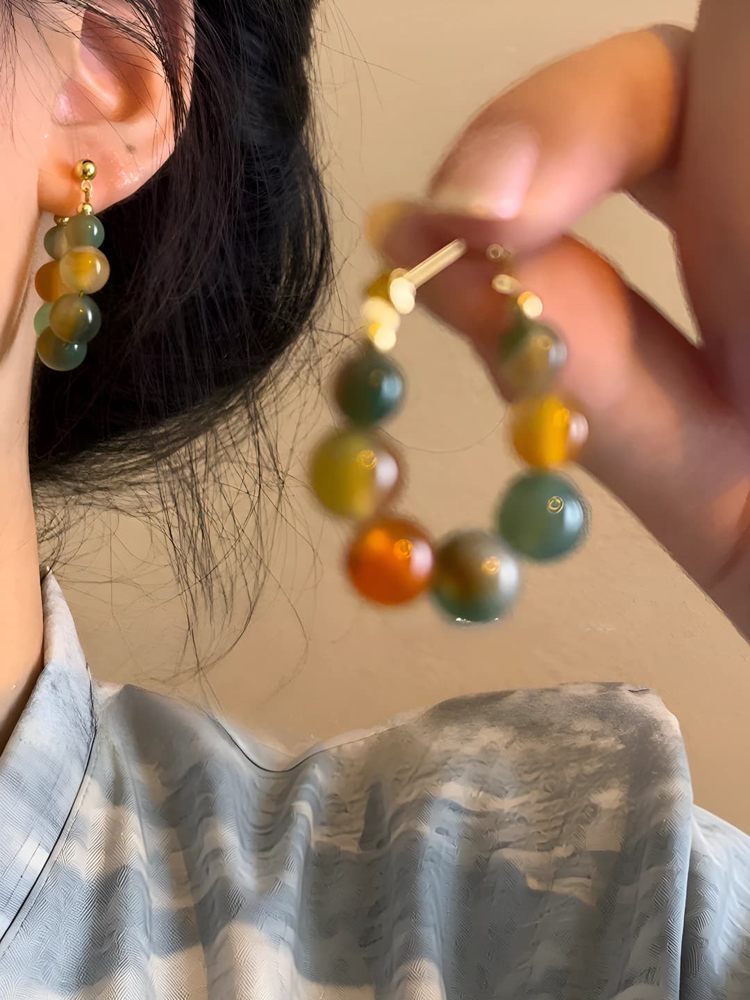 Women's beaded agate earrings, retro style, 2026