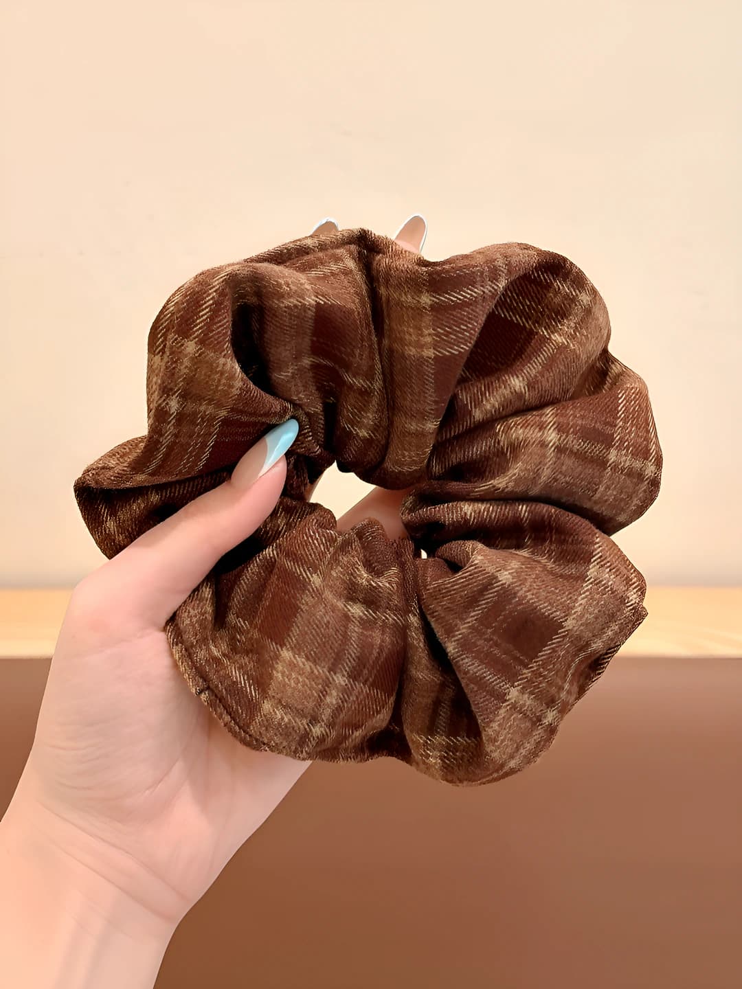3# Coffee plaid hair tie 14 cm