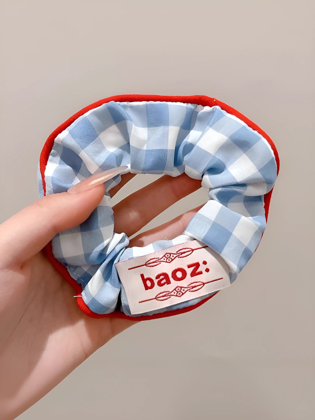 Blue plaid scrunchie ~12 cm