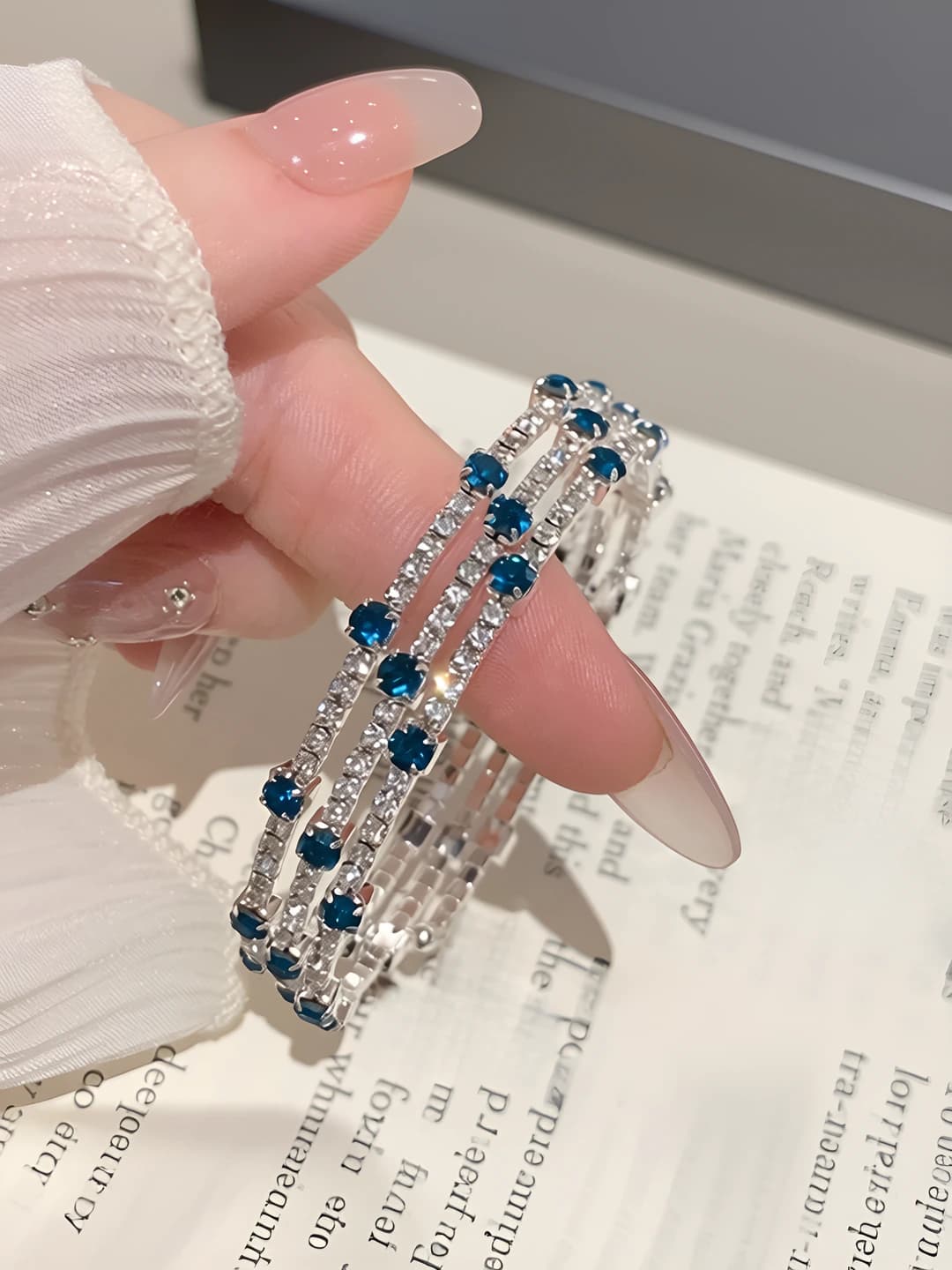 Women's open cuff bracelet with zirconia in three layers, design element geometry, style light luxury
