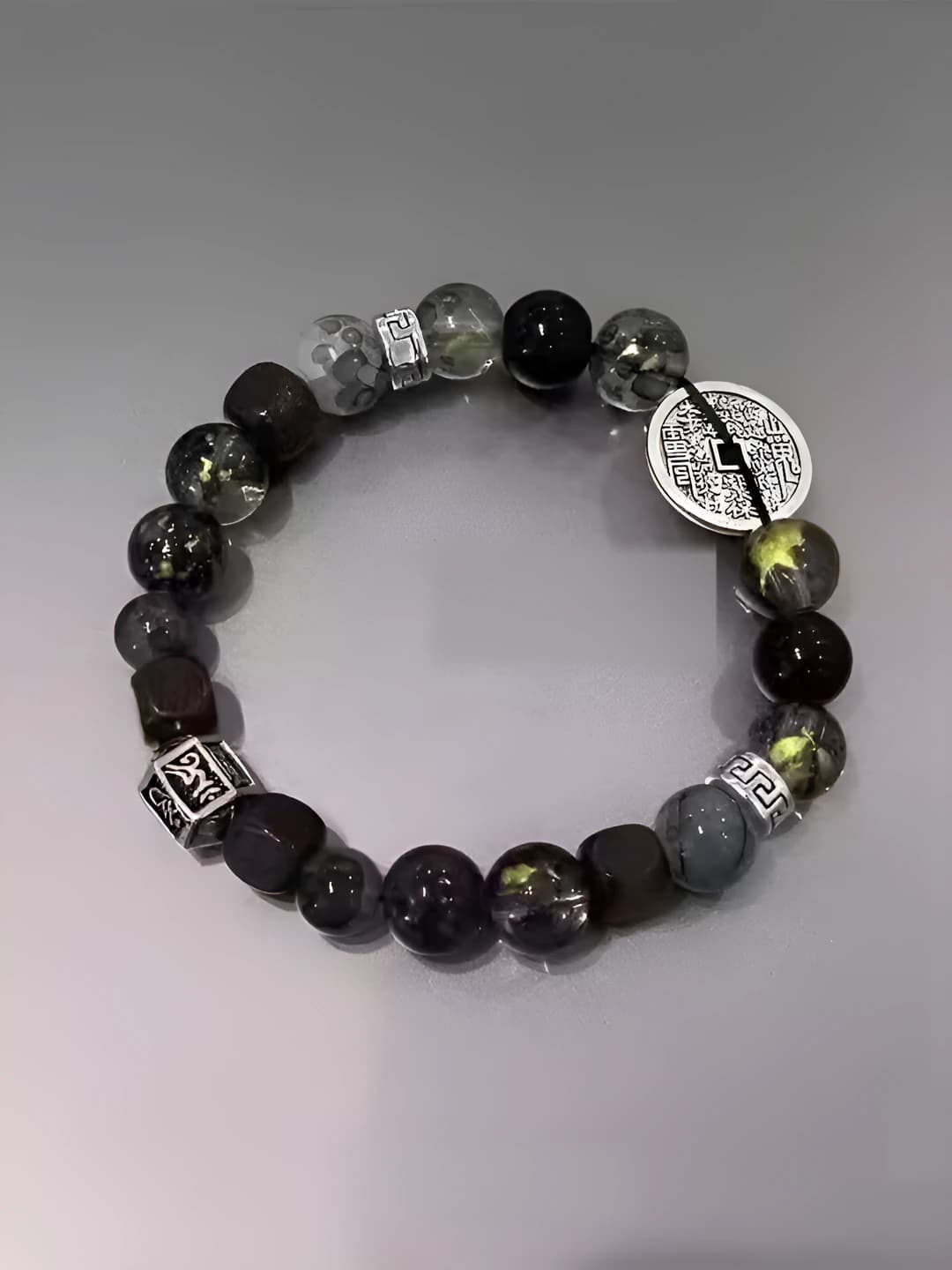Retro glass beaded bracelet, black, 6-piece set, handmade, for men and women