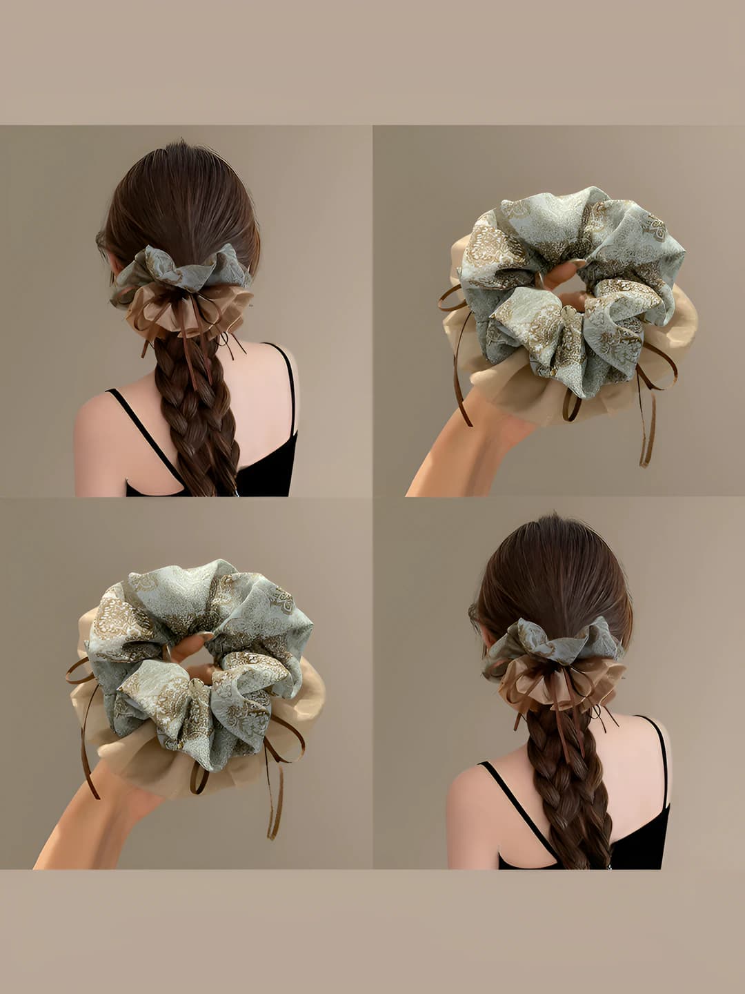 Women's retro floral large stretch hair scrunchie, 2026