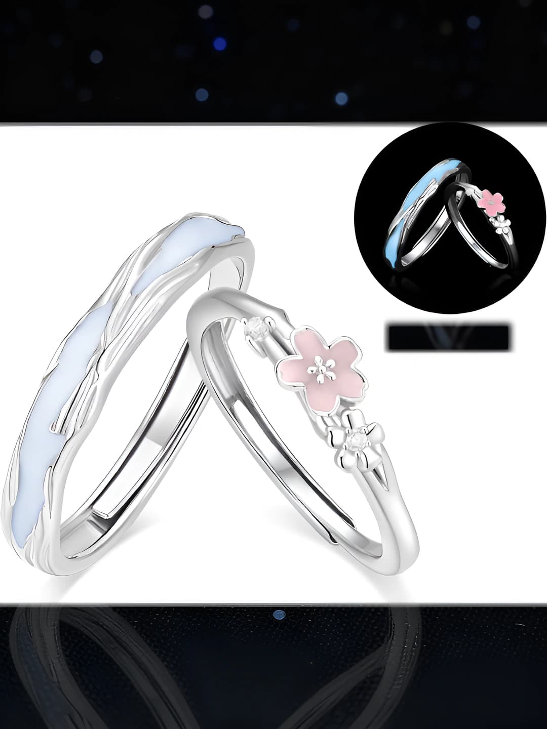 Women's flower design adjustable glowing rings