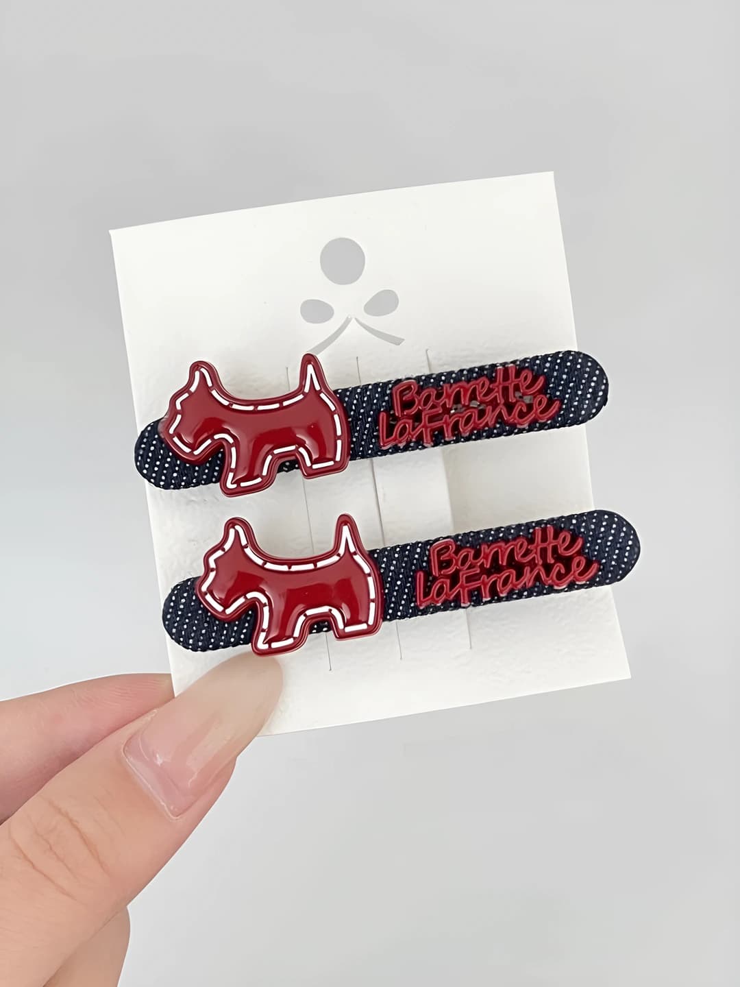 Women's hair clips and combs: red dog and letter pattern hair clip, denim fabric, handmade, ins style
