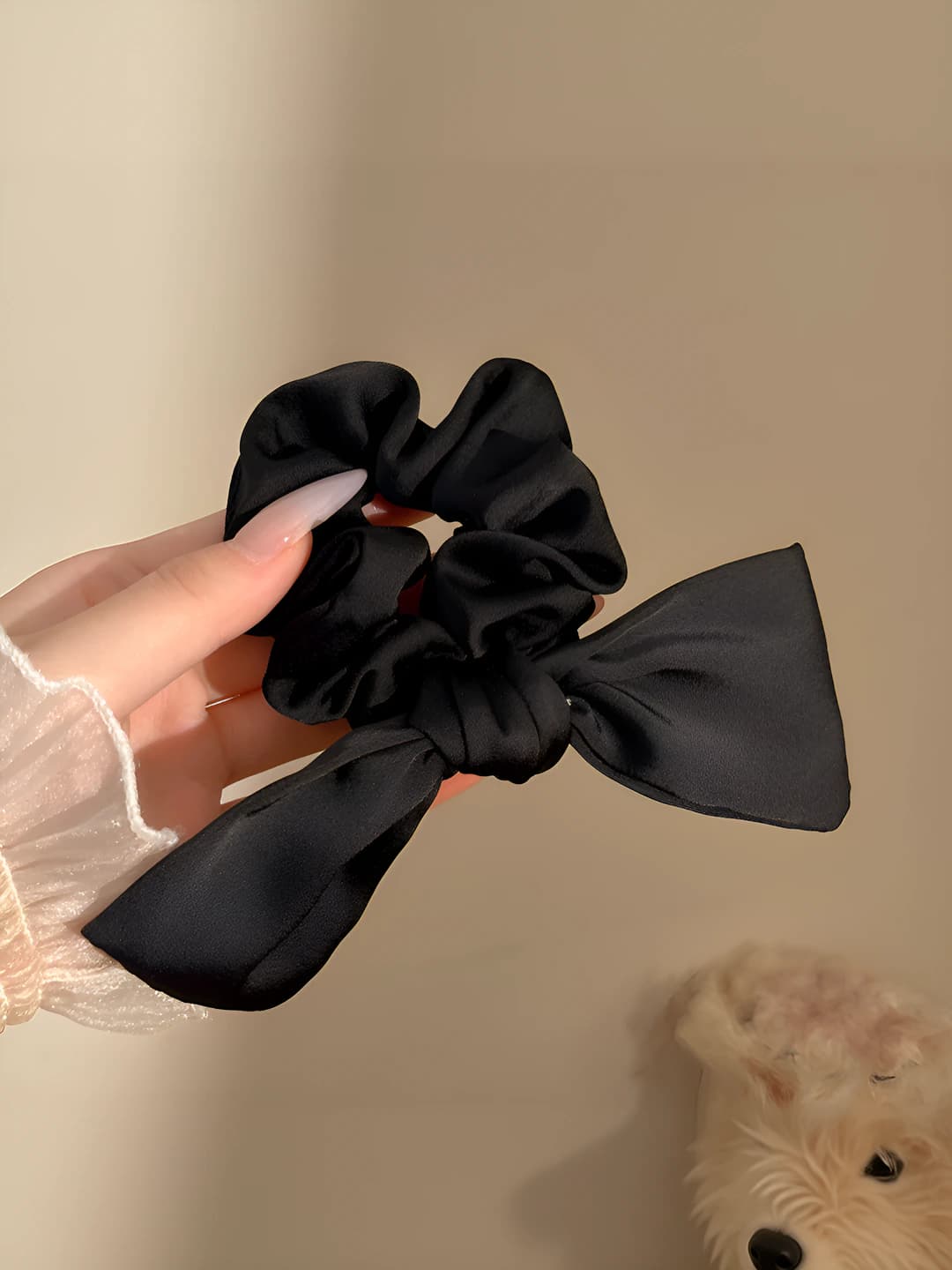 Black bow hair tie - 12 cm