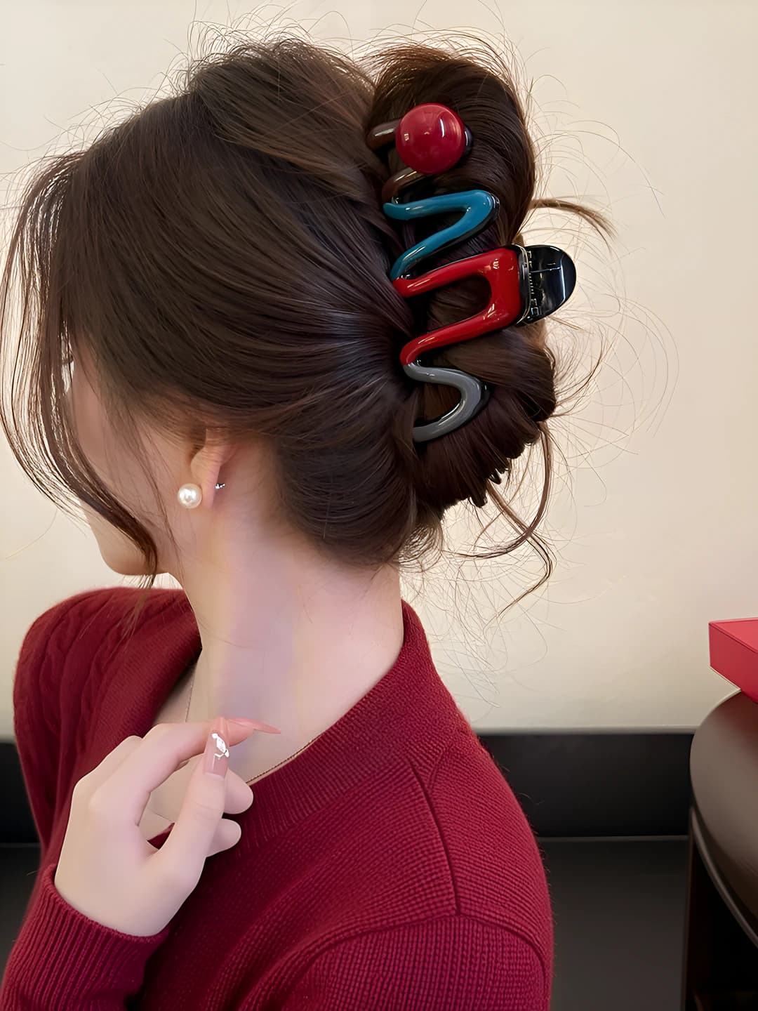 14# Red pearl colour-block clip 11cm