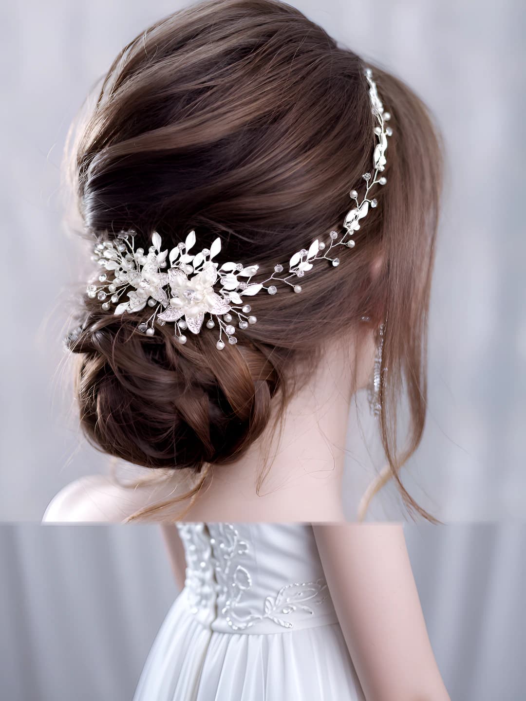 Women's European style bridal headband and tiara, handmade, with rhinestones and flowers