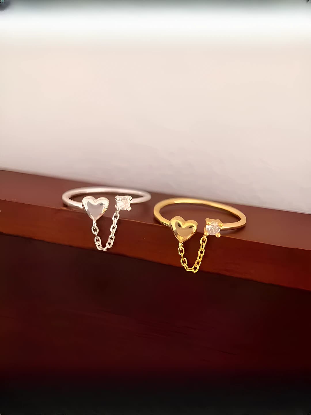 Women's heart chain tassel ring with zircon, ins style design element