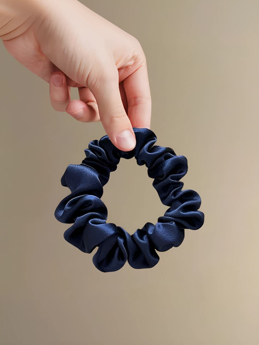 Navy satin hair tie, 8 cm