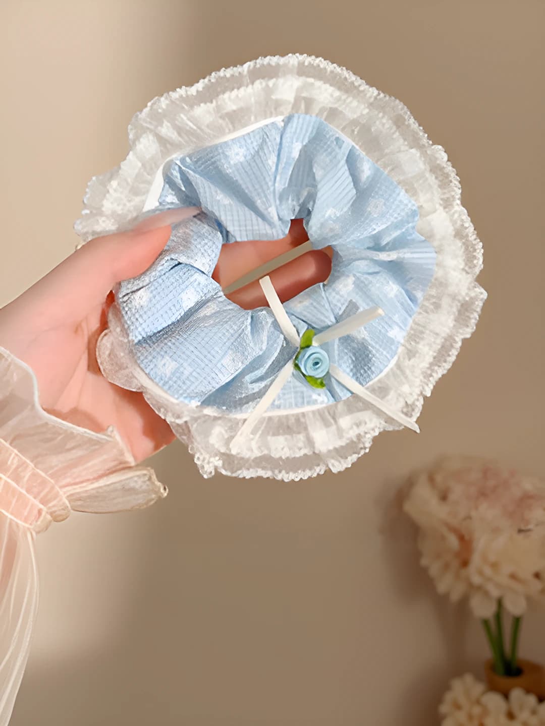 2# Light blue small floral bow 12 cm