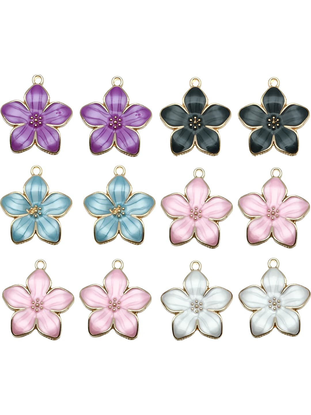 Ayollar uchun rang-barang emal qoplamali, moʻltayrli besh poyalik shakof guli zink qotishmasi DIY charm