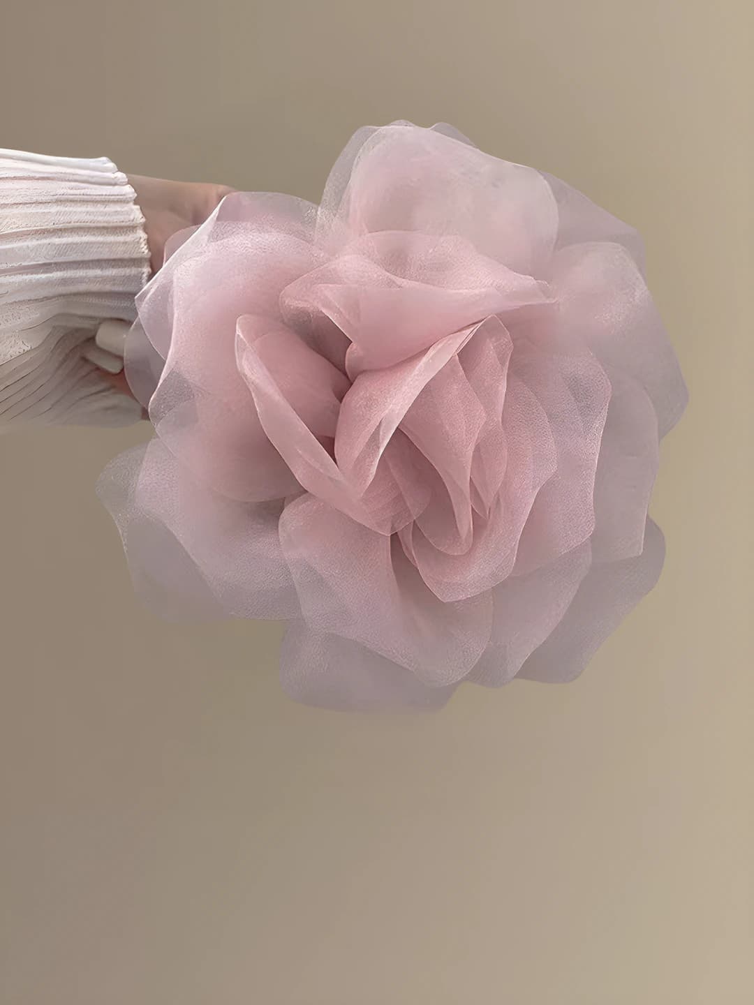 Pink chiffon floral clip - 8 cm
