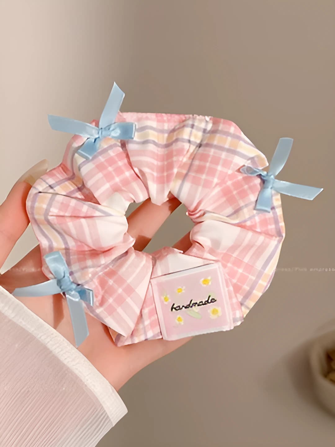 Розовая клетка, бант, 11 см