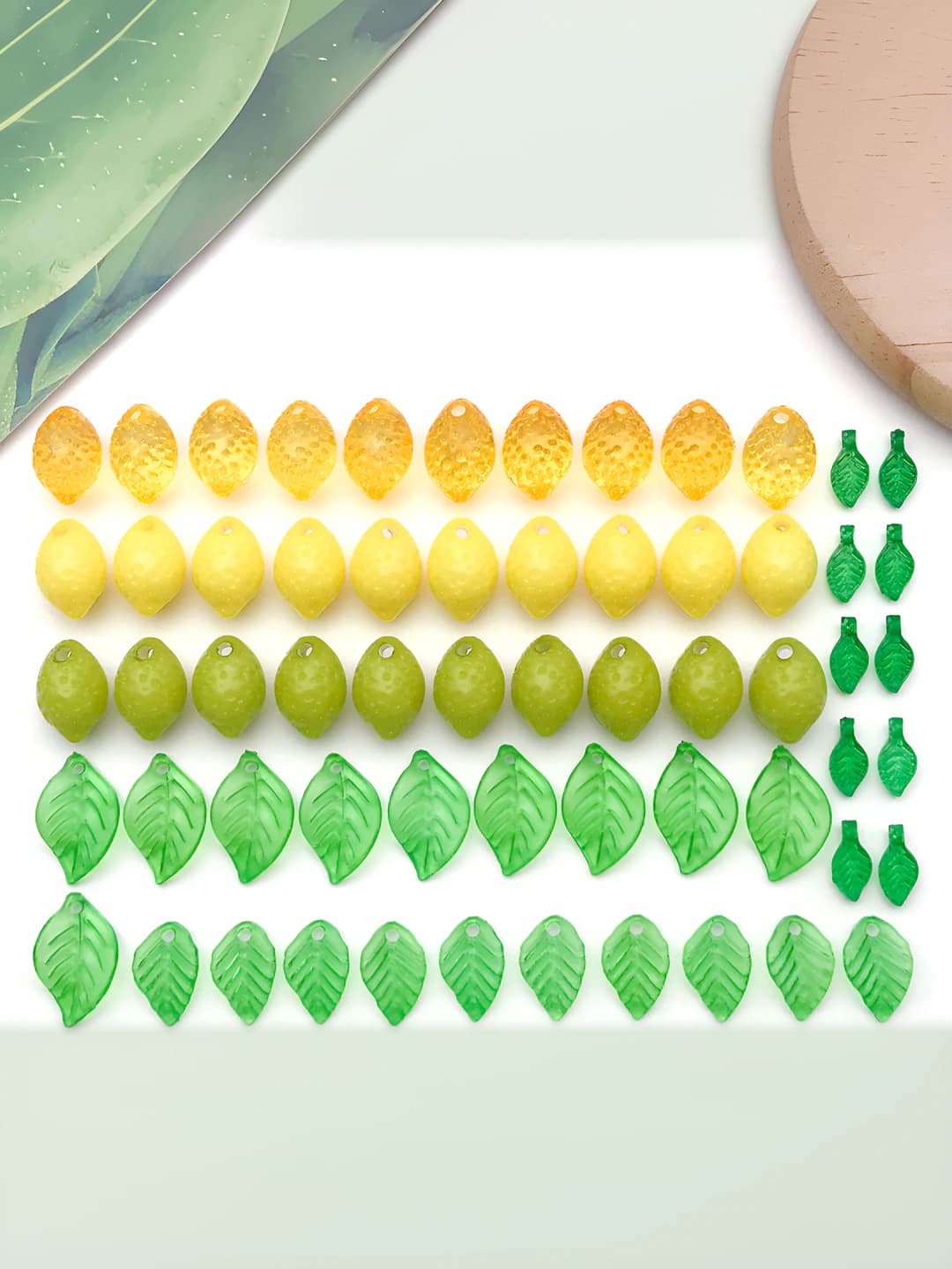 Women's acrylic lemon and leaf charms / loose beads
