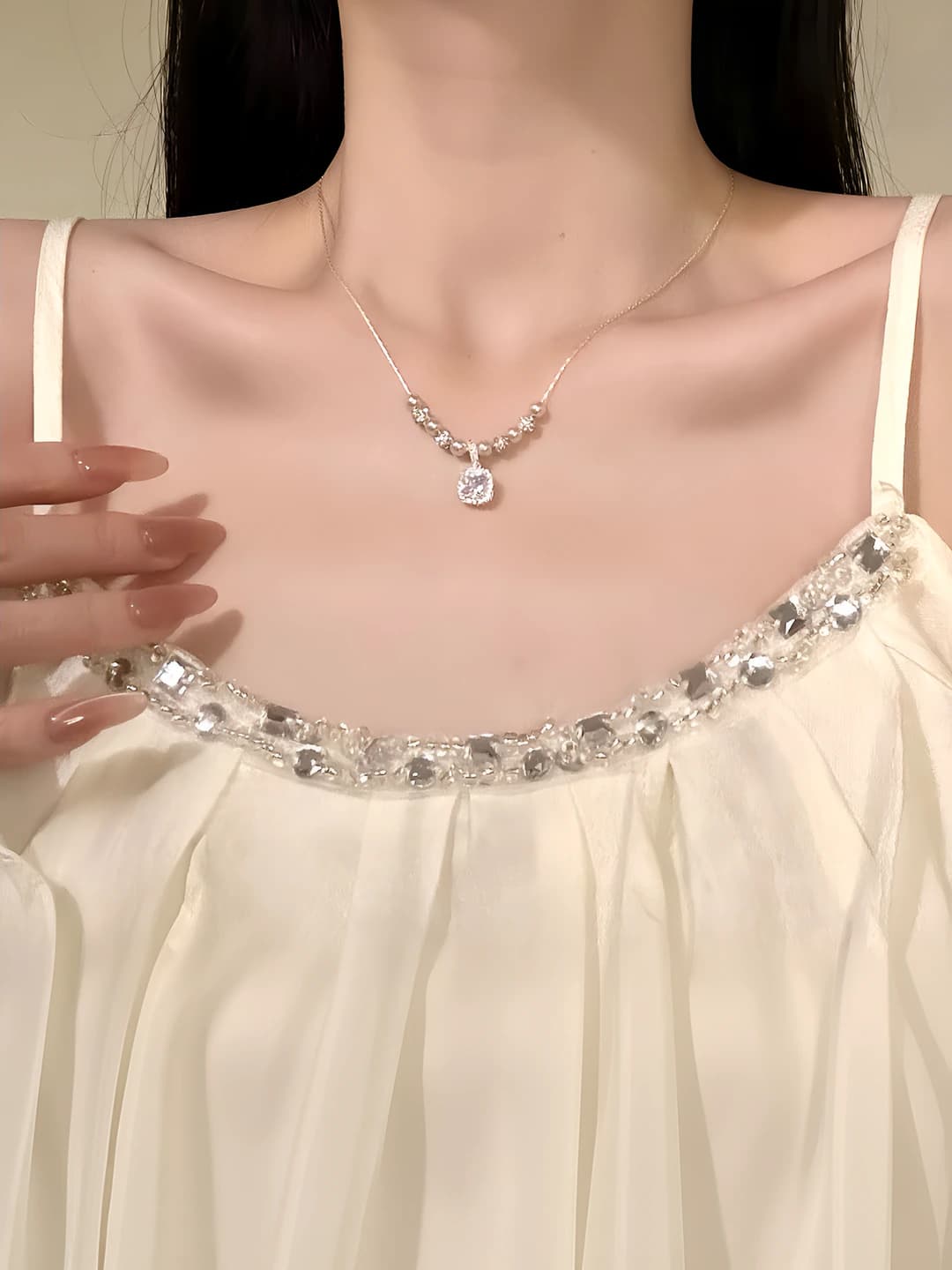 Женский кулон: ожерелье с жемчугом Swarovski, цирконием, геометрической формой, длиной 41-50 см, повседневный стиль, легкая роскошь