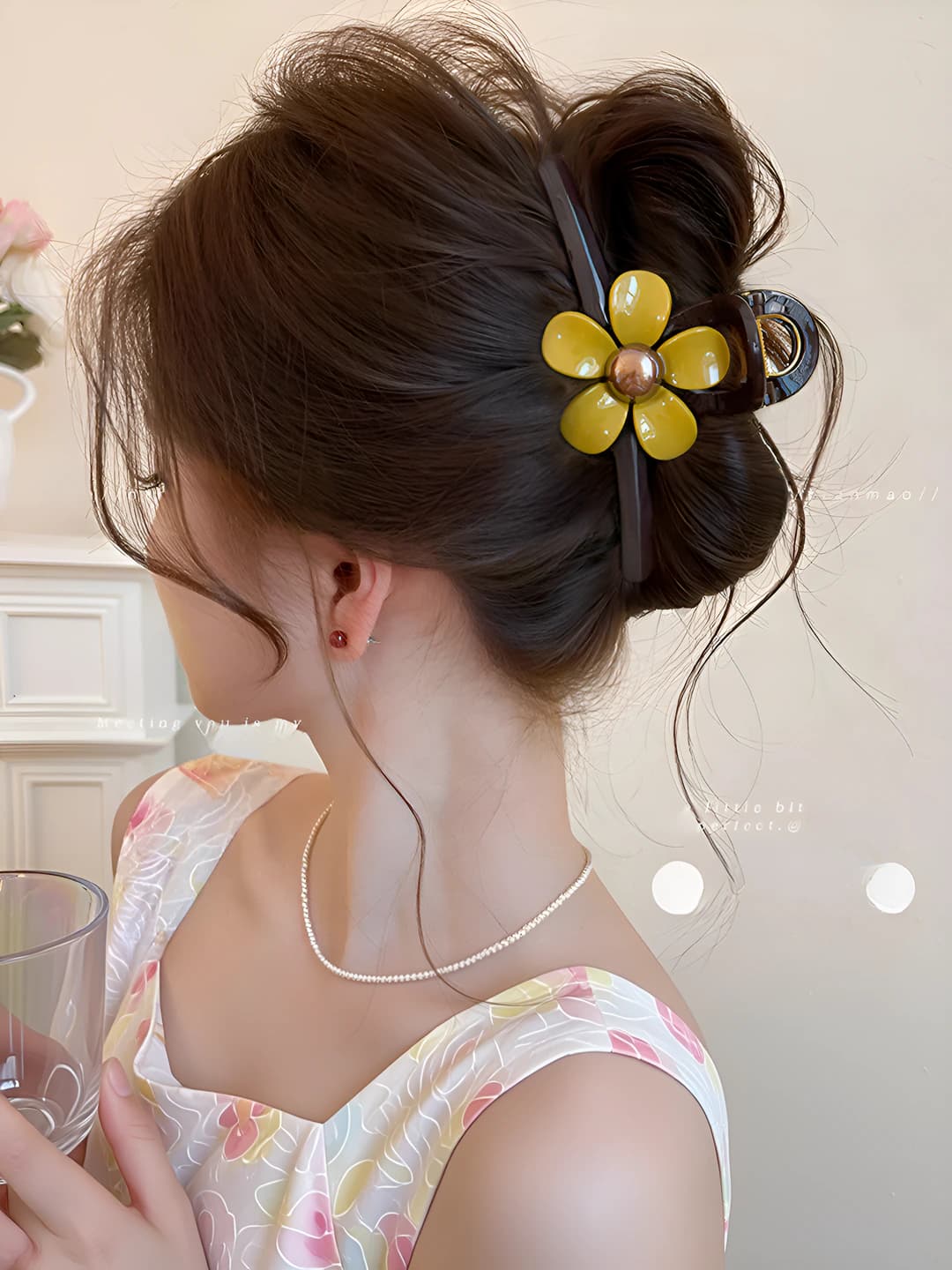4# Chocolate brown [Large] floral clip (13 cm)