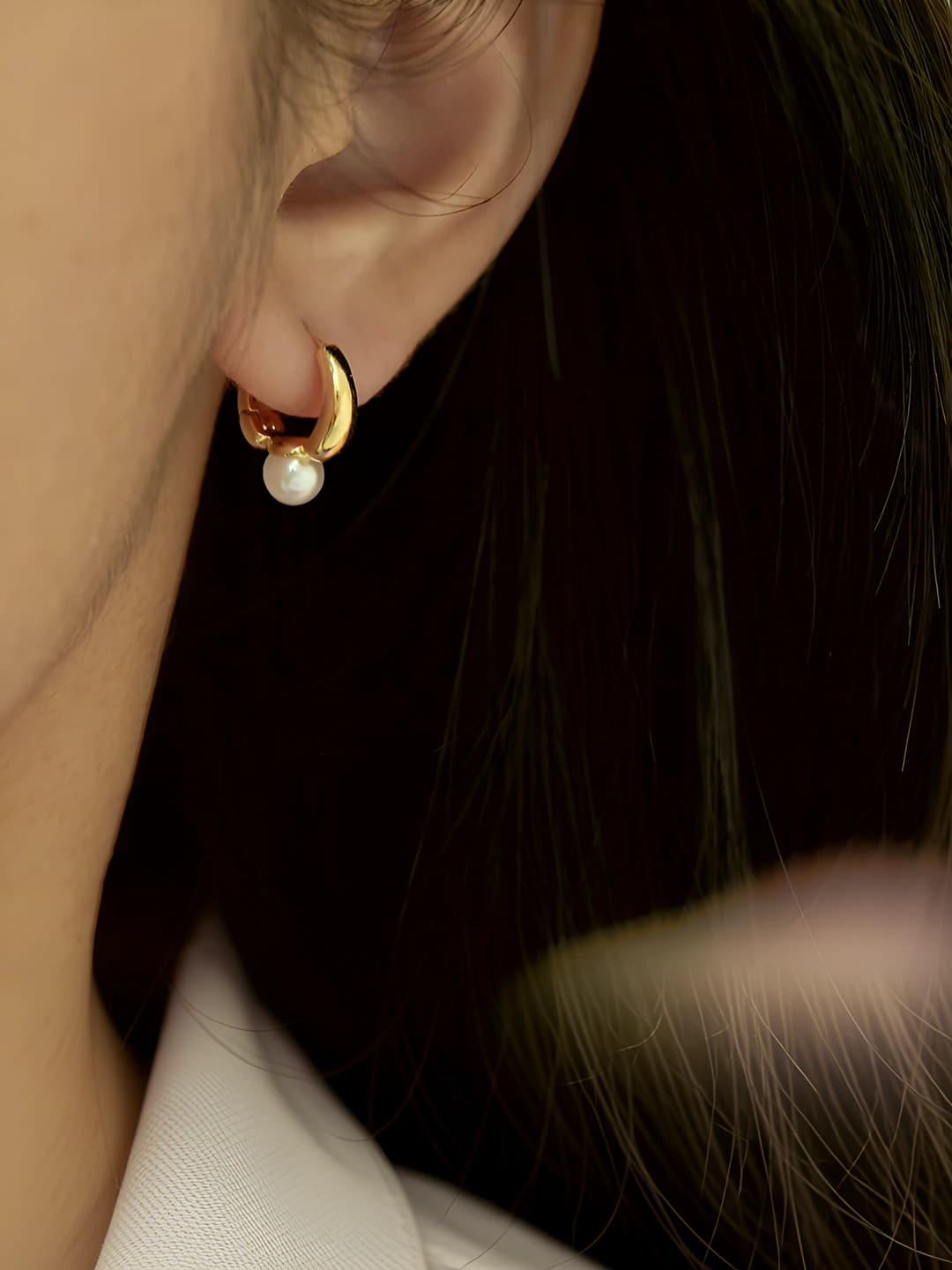 Women's retro style French pearl earrings, teardrop geometric shape, made of copper, ins style design element