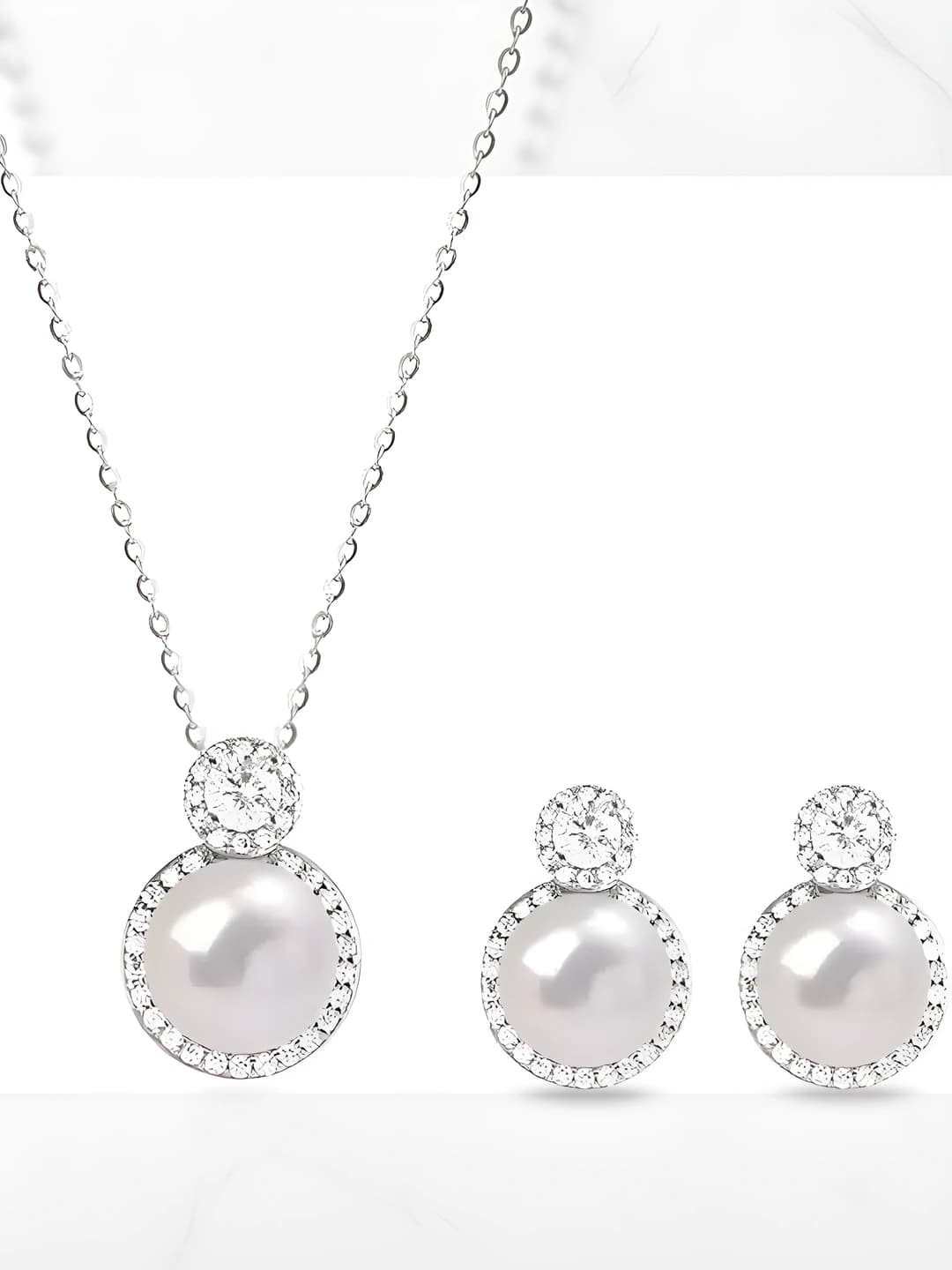 Women's pearl and crystal set: geometric shape, full pavé, cross chain, ins style
