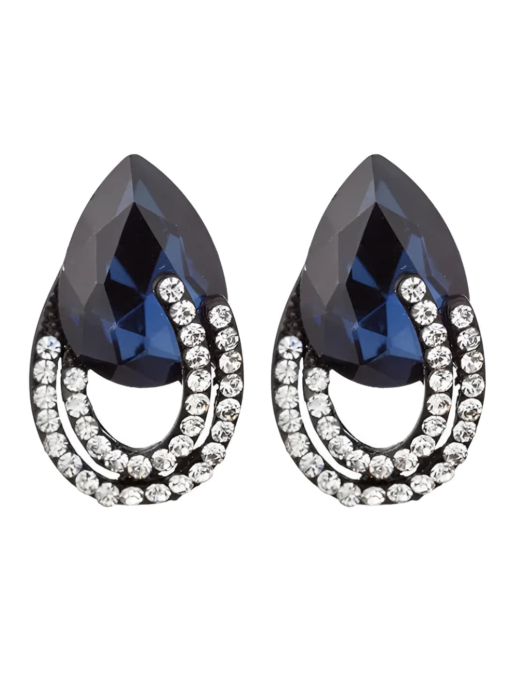 Silver oval blue ear clip 963