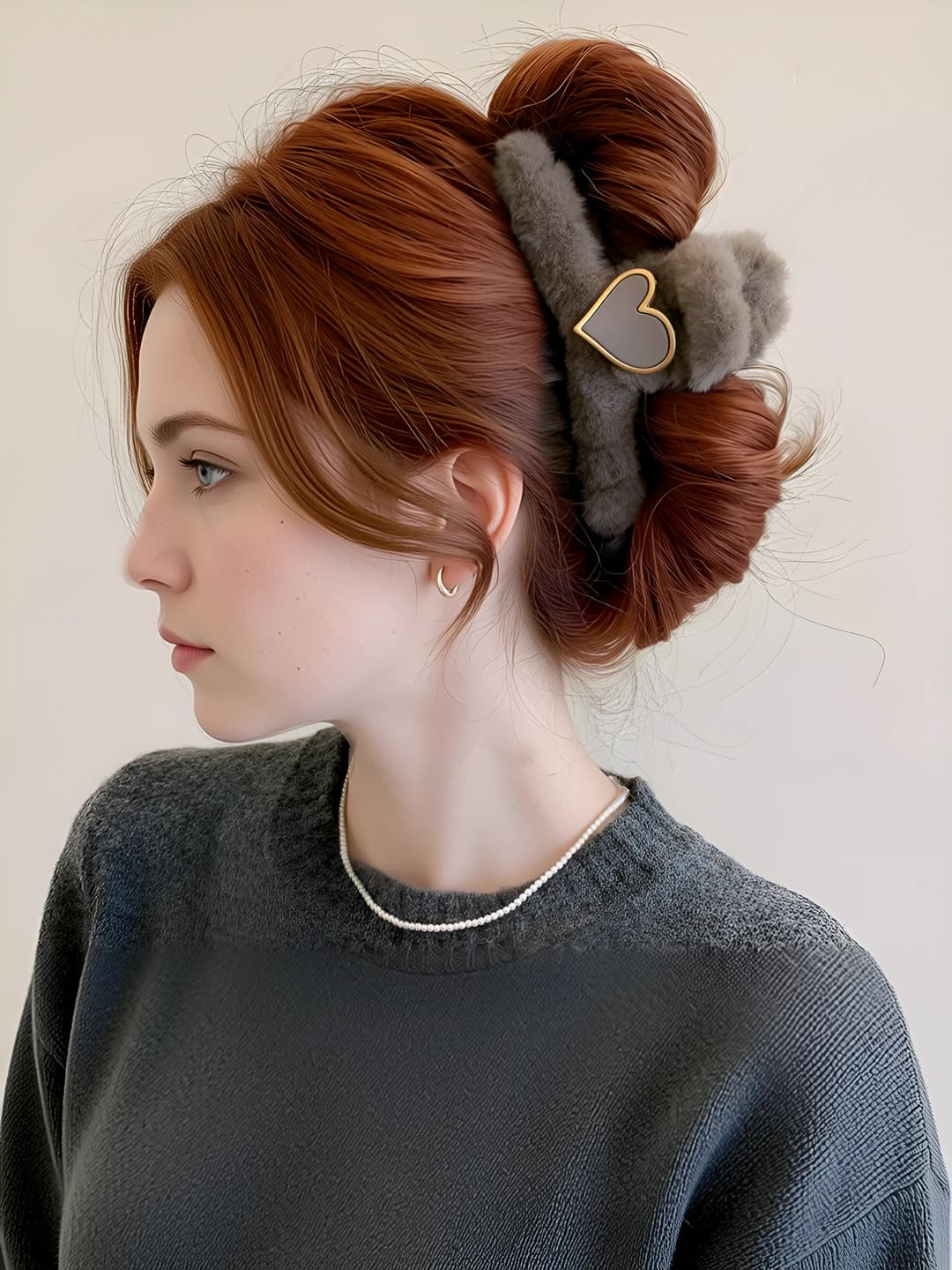 Dark coffee furry heart clip