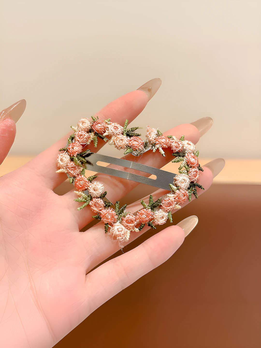 2# pink floral lace heart BB clip 6cm
