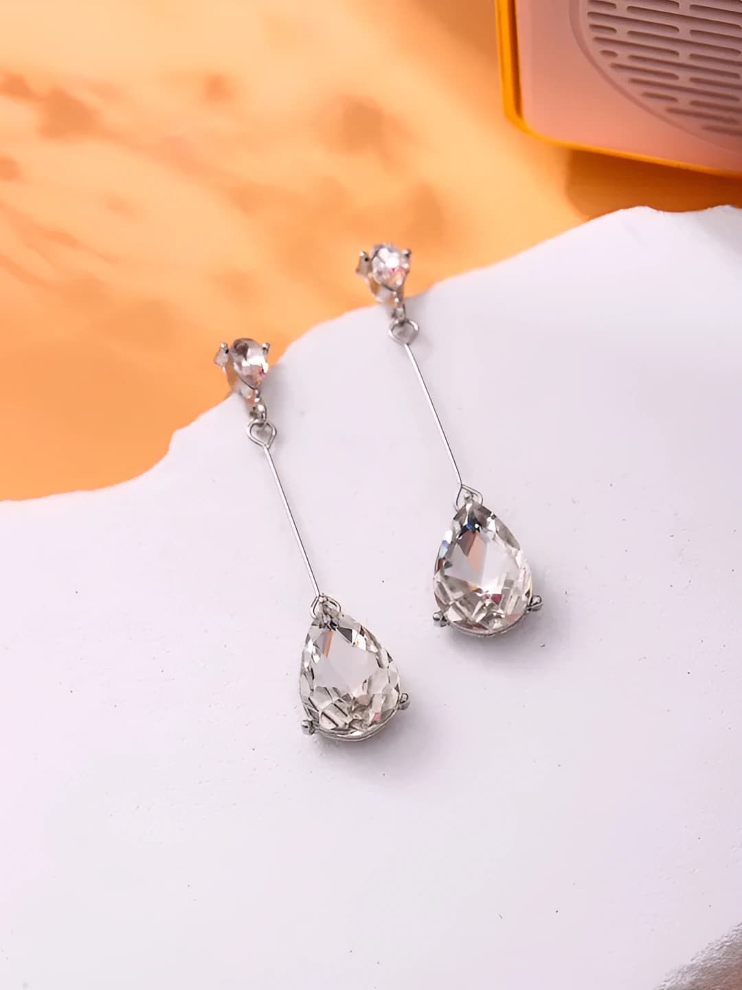 Women's drop earrings with 925 silver posts and sparkling crystals