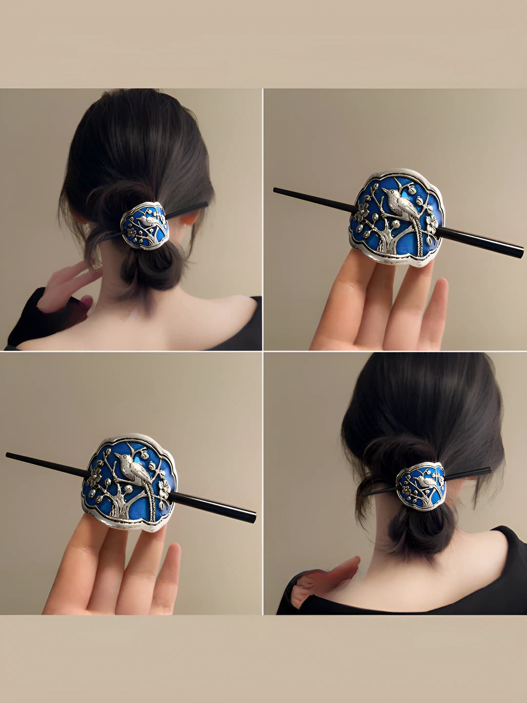 Women's new chinese style blue wooden hairpins and bobby pins for low ponytail and hair updo accessory