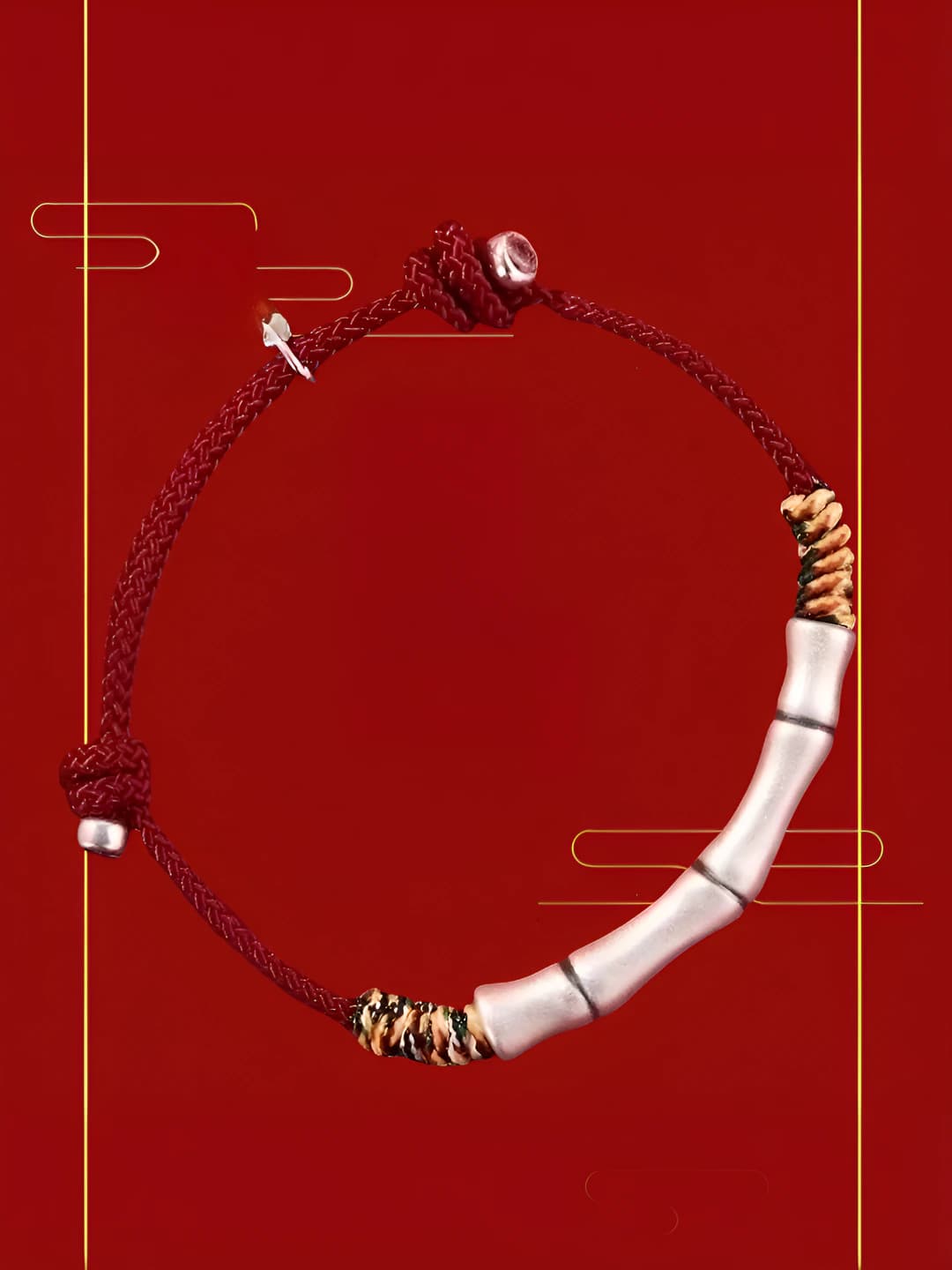 Women's red string bracelet with bamboo nodes, geometric design element in ins style
