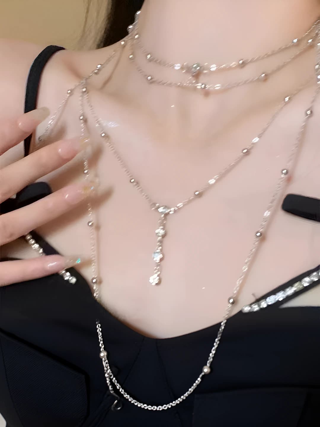 Silver body chain + neck chain