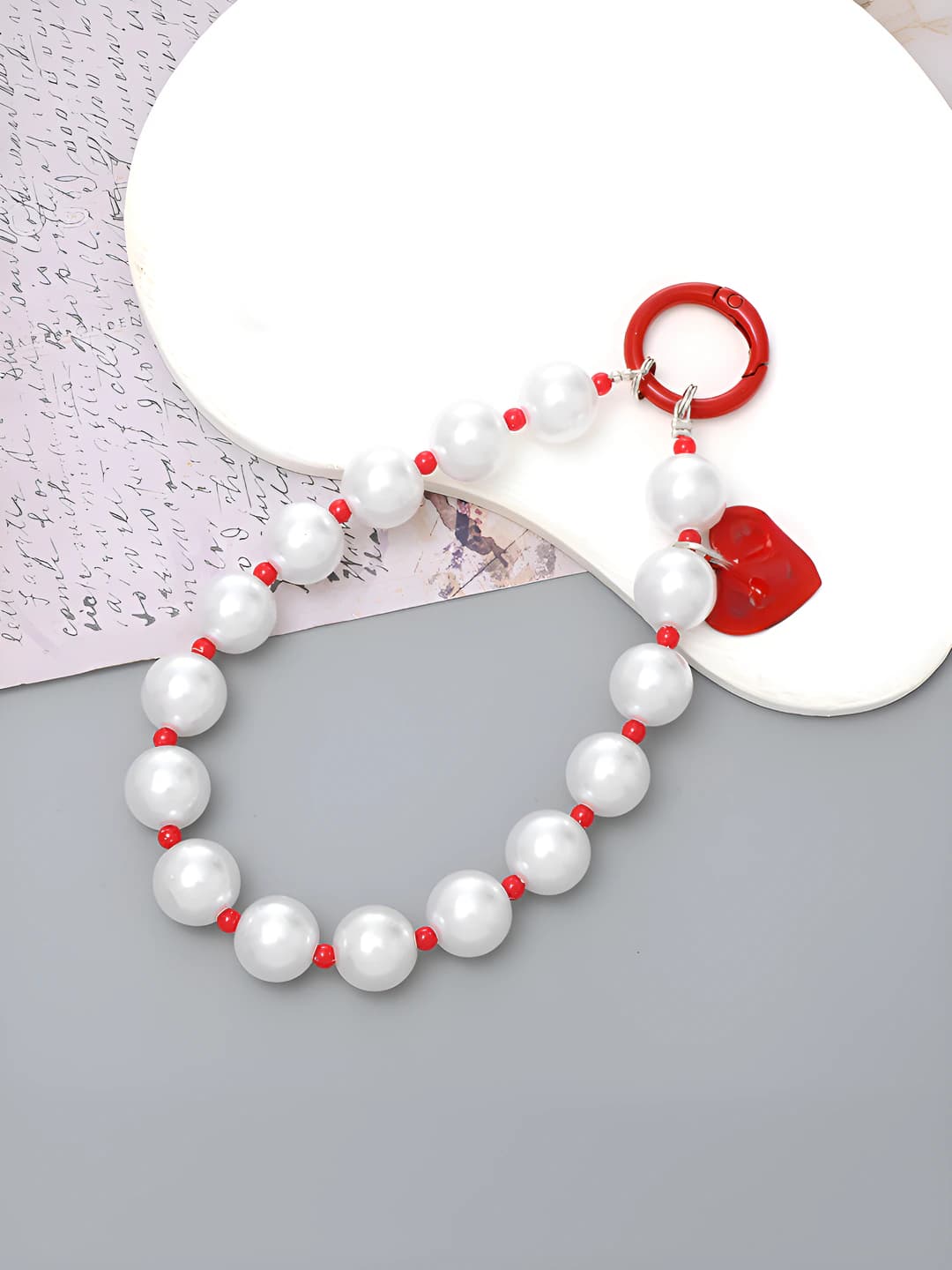 Pearl heart charm, red