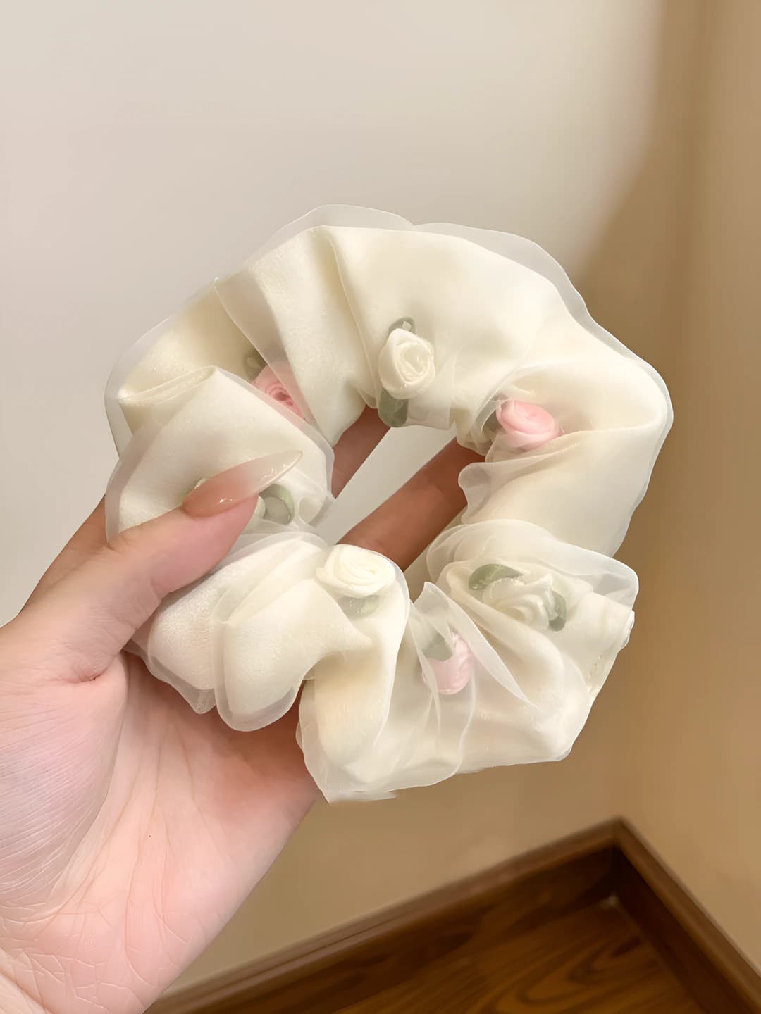 Floral tulle large scrunchie