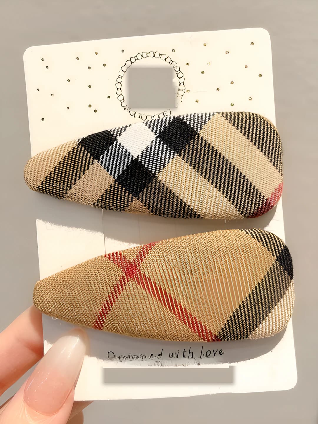 2# Teardrop BB clip, 1 pair, plaid, 7 cm
