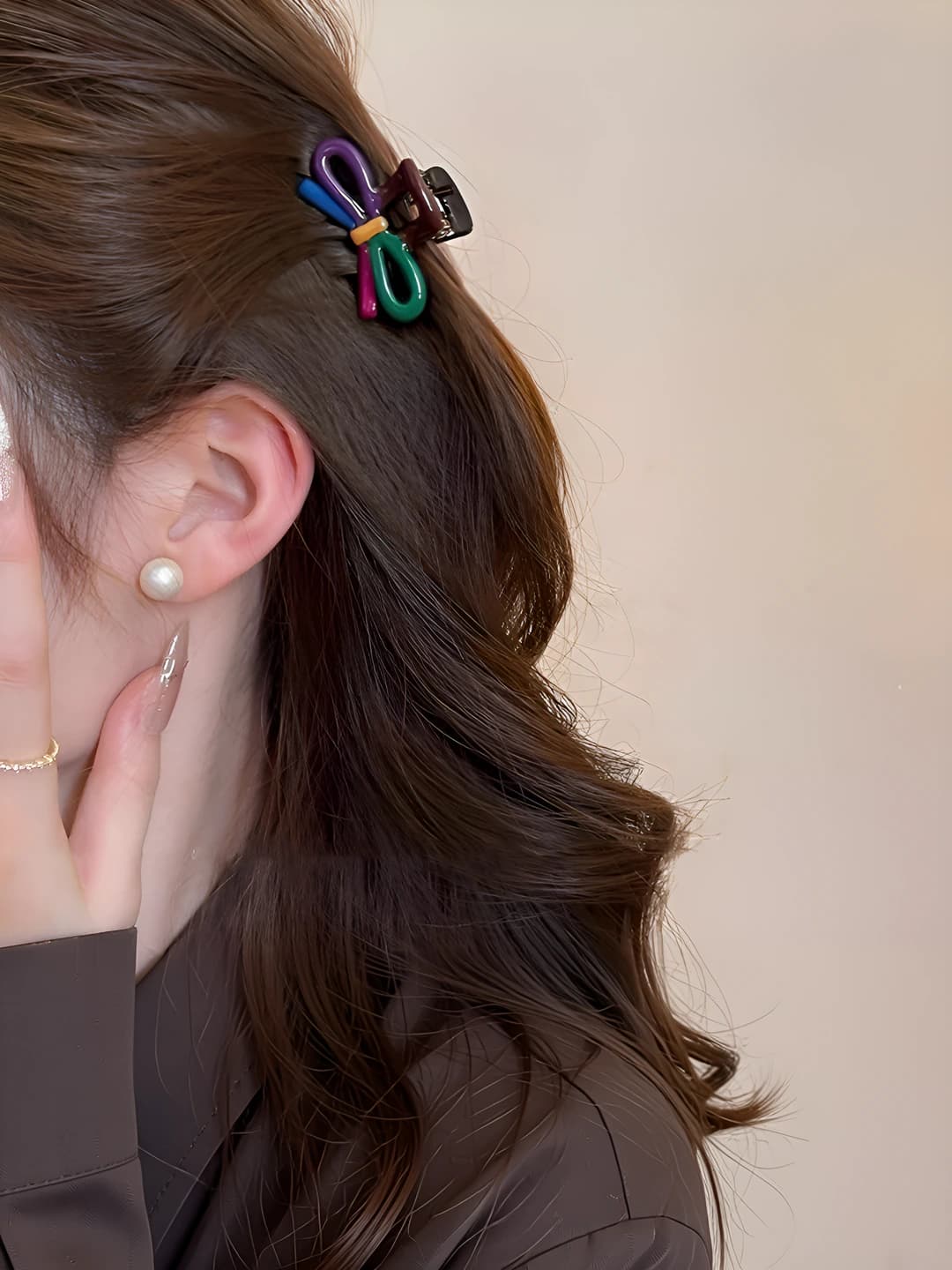 Hand-painted bow hair clip ~6cm