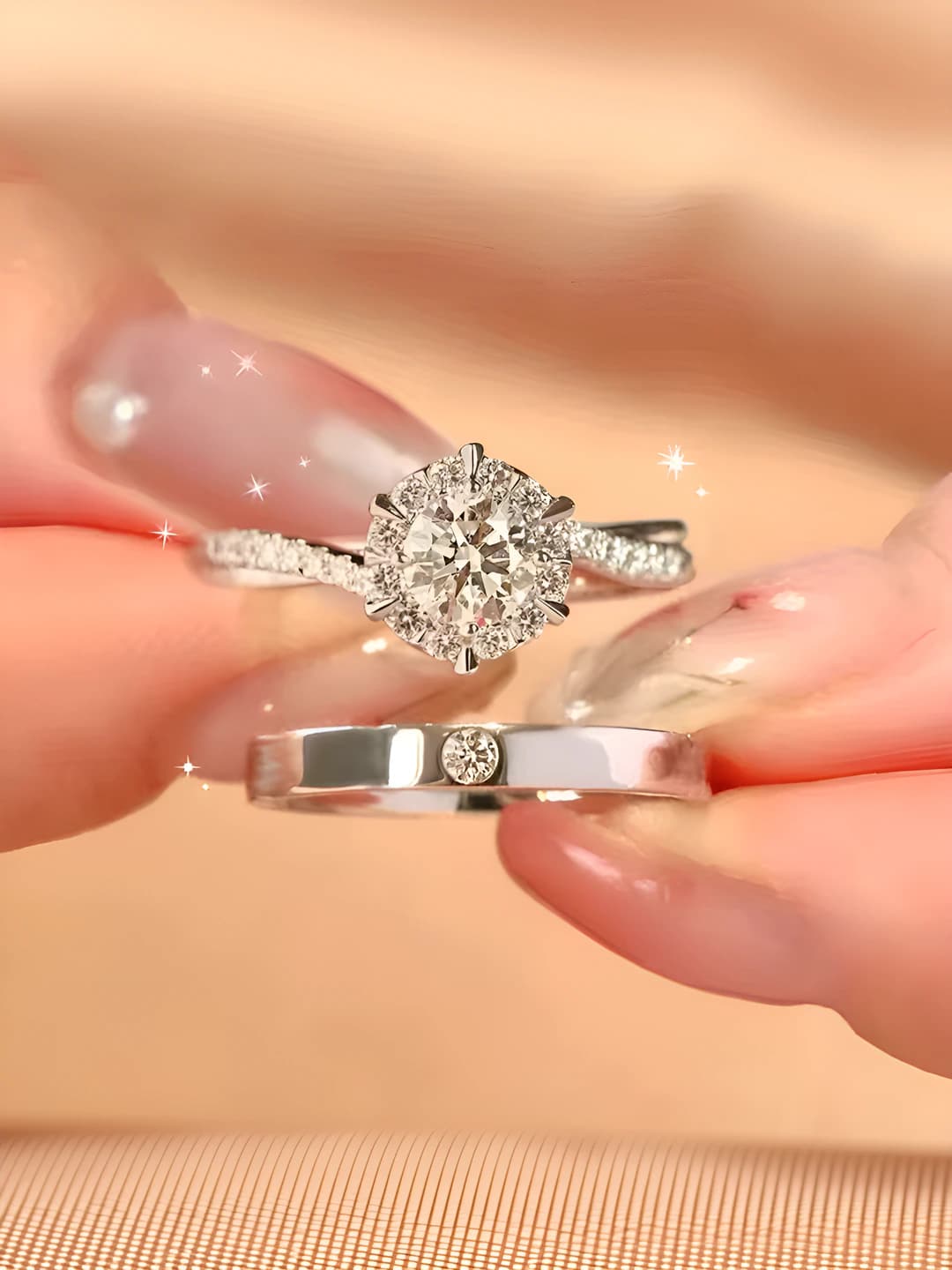 Women's ring: alloy, geometric shape, design element: row of stones, style: minimalist