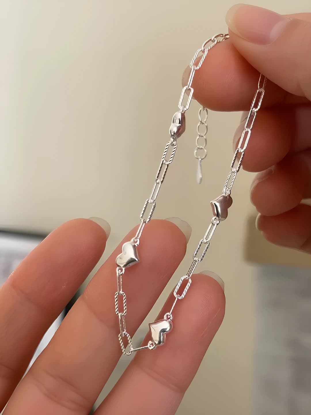 Women's heart-link chain bracelet, adjustable, ins style
