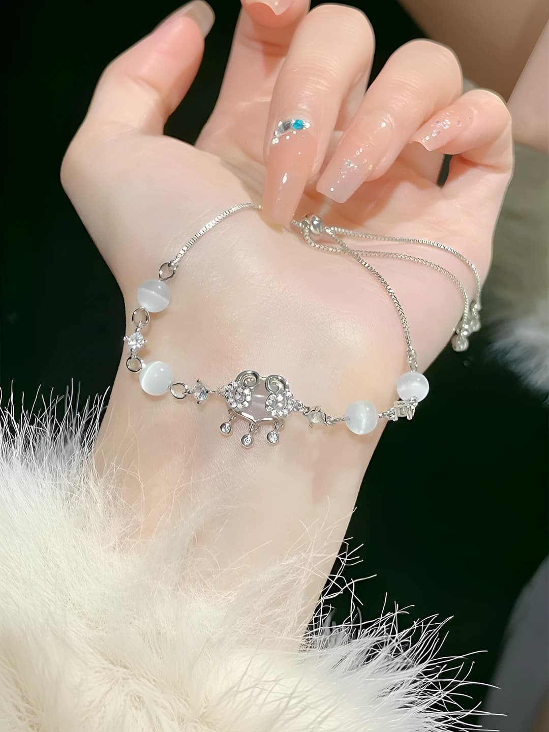 Women's 2026 Bracelet, Safety Lock Design Element, Cat's Eye Stone, Fashion OL Style