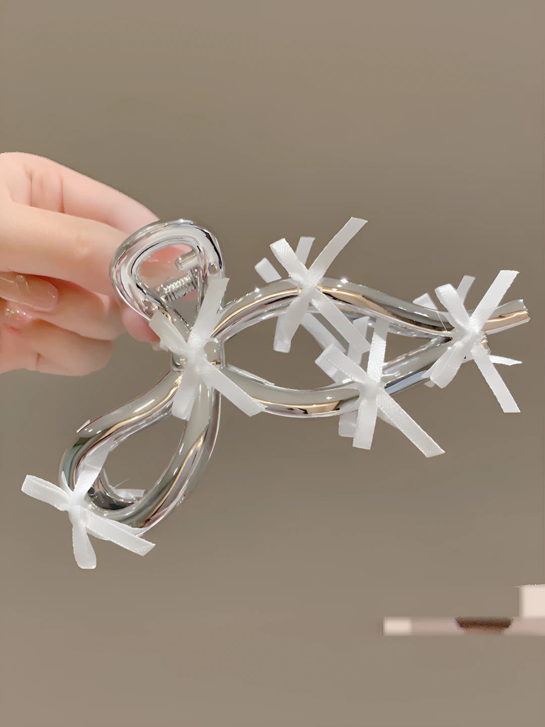 Silver bowtie, white, 11 cm