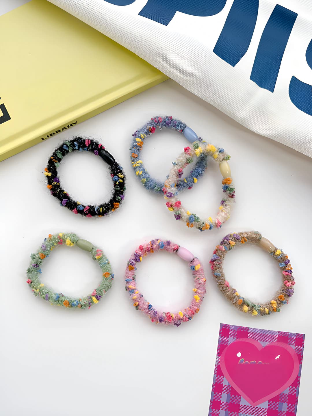 Women's colorful fuzzy elastic hair ties, high stretch, does not damage hair