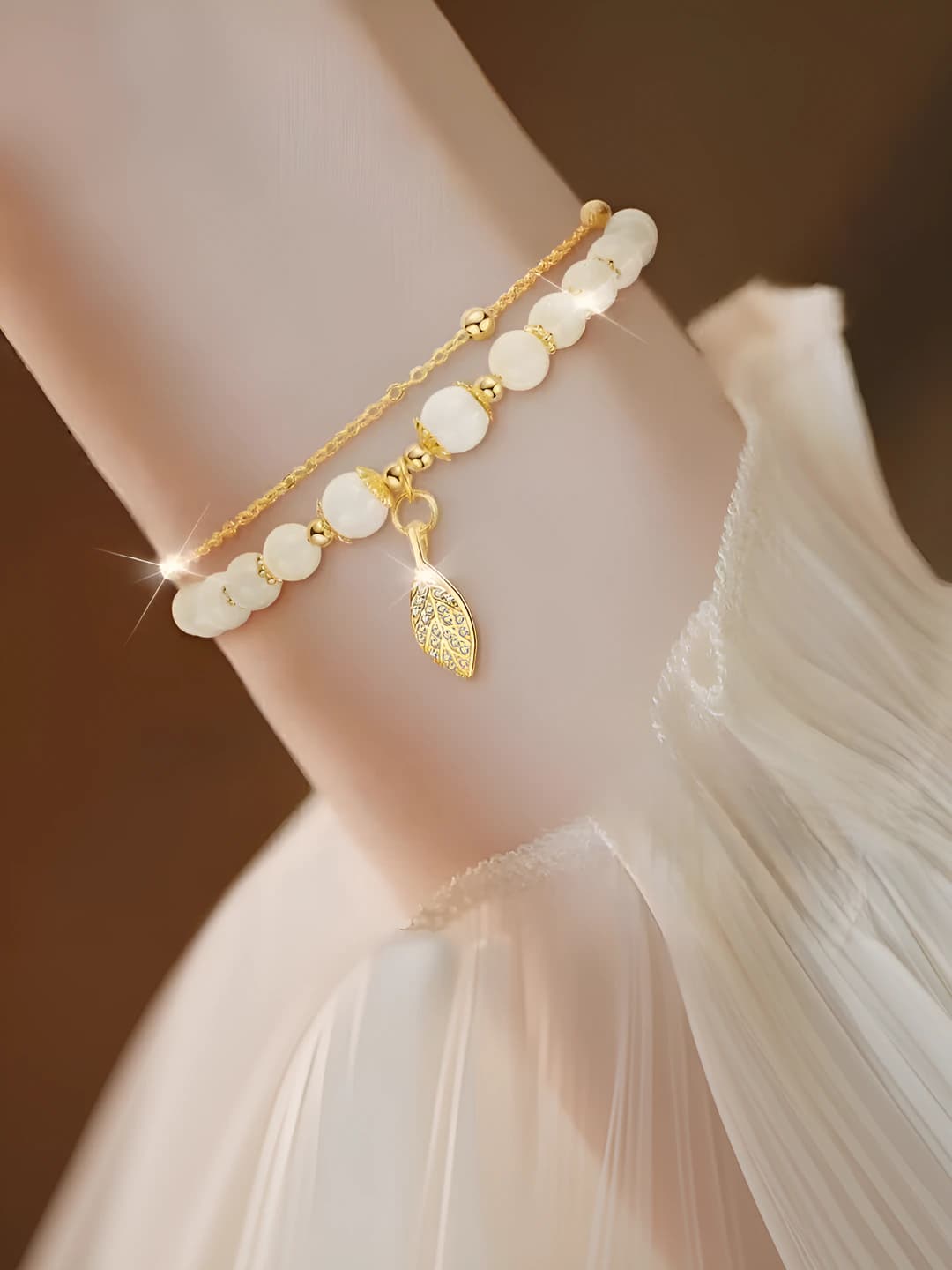 Women's two-layer bronze bracelet with leaf and petal design, ins style, gift