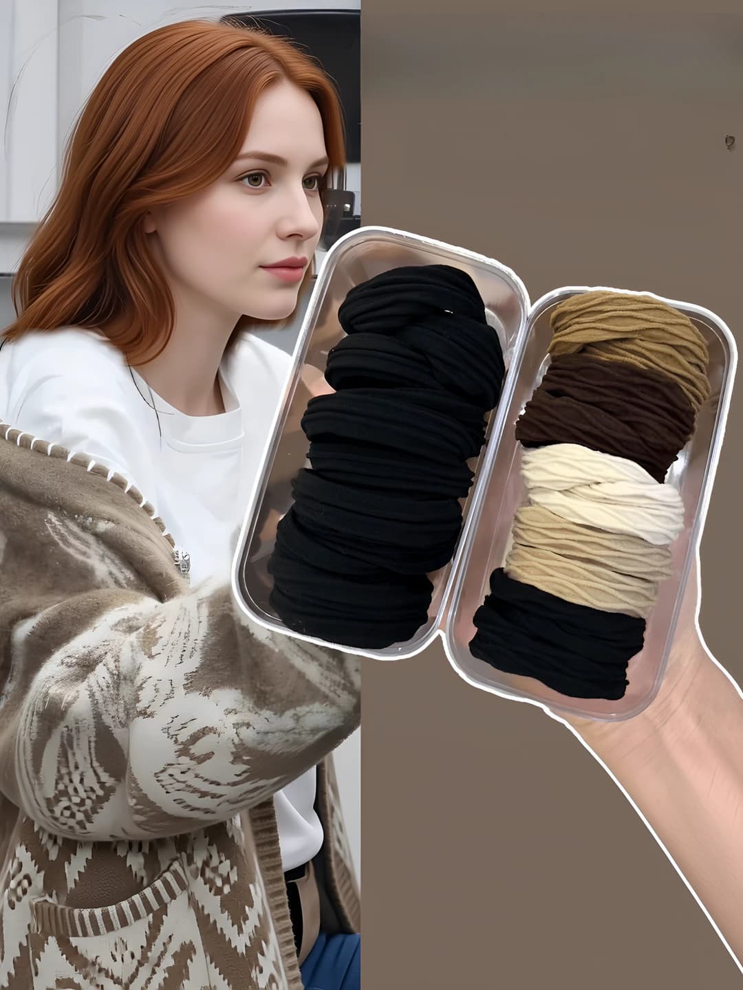Women's hair ties: high stretch, mixed material, handmade, oval shape, 2026